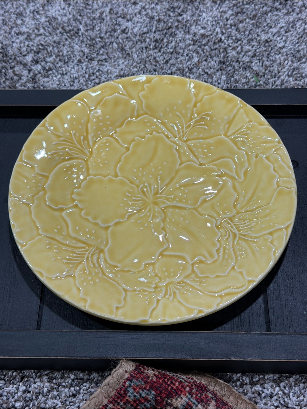 Yellow Floral Embossed Ceramic Decorative Plate